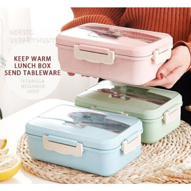 JT - KM001 1 set Lunch Box Set Kotak Bekal Makan Jerami Gandum kotak makan Anti Tumpah Free Sendok dan Garpu