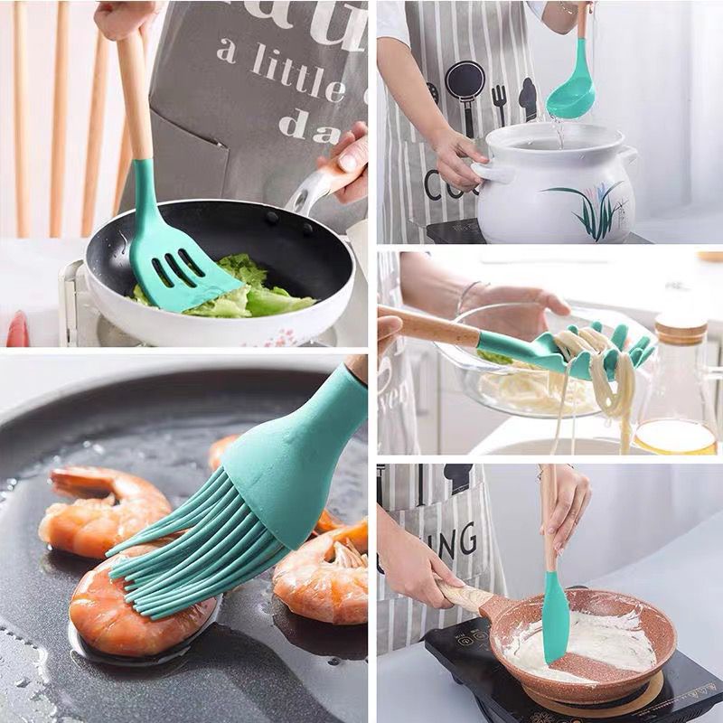 Silicon Spatula Silicone Alat Masak Set Spatula Steak Clip Set Oil Spatula Set Free Wadah Penyimpanan