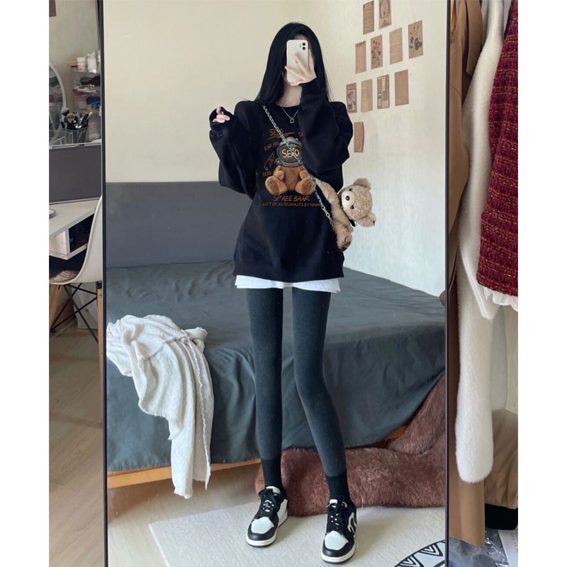 EUNII Sweater Lengan Panjang Cartoon Space Bear Korean Style/Hoodie Oversize/Baju Wanita/Switer Wanita