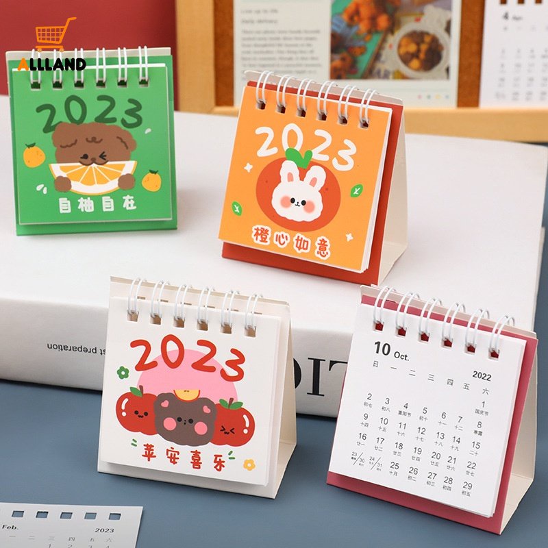 Kalender Meja Model Flip Ukuran Mini Warna Solid Desain Kartun 004 2023