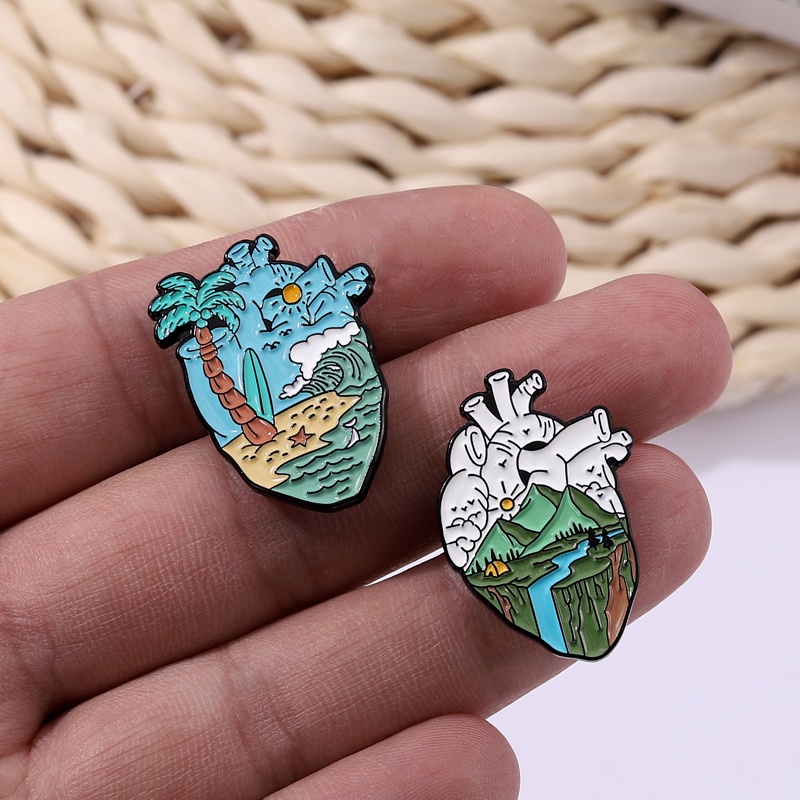 Kreatif Jantung Enamel Pin Kartun Jantung Bros Lencana Kerah Pin Perhiasan Luar Ruangan Lencana Hadiah Untuk Teman