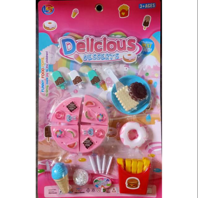MAINAN ANAK PEREMPUAN KUE TART DELICIOUSE DISSERTS SNI BISA COD / mainan EDUKASI anak kue tart DONUT
