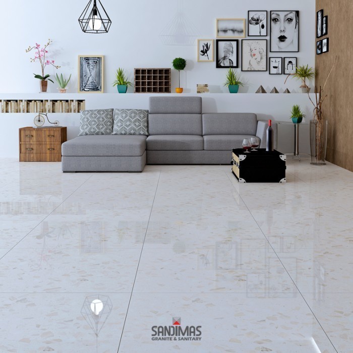 TERHEMAT GRANIT SANDIMAS WHITE TERAZO 80 X 80 GLOSSY