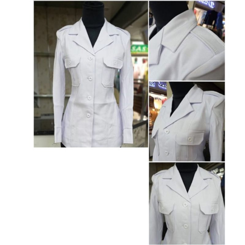 Atasan PNS putih pangkat dua kantong blazer putih pdh wanita