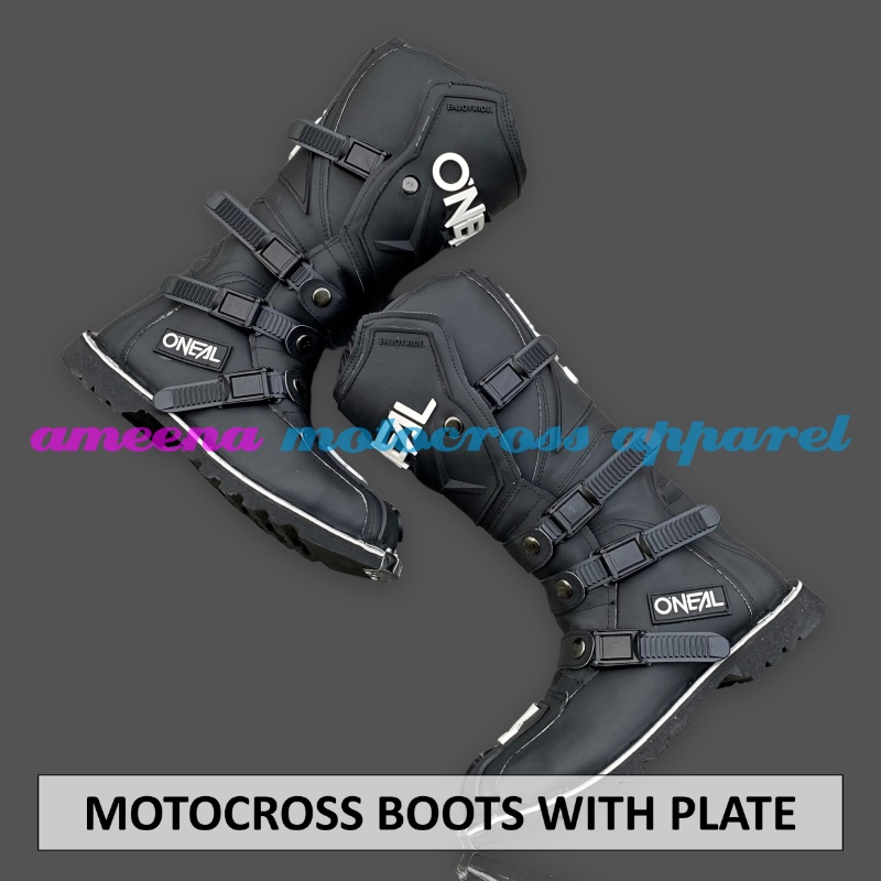 Sepatu MX Boots Oneal with Iron Protector - Sepatu Trail - Sepatu Motocross - Sepatu Enduro - Sepatu Adventure - Premium Black