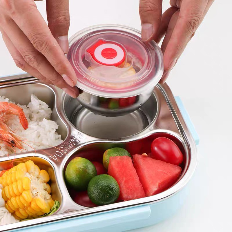 Kotak Makan 4 SEKAT / Lunch Box Stainless Tahan Panas Dan Anti Tumpah