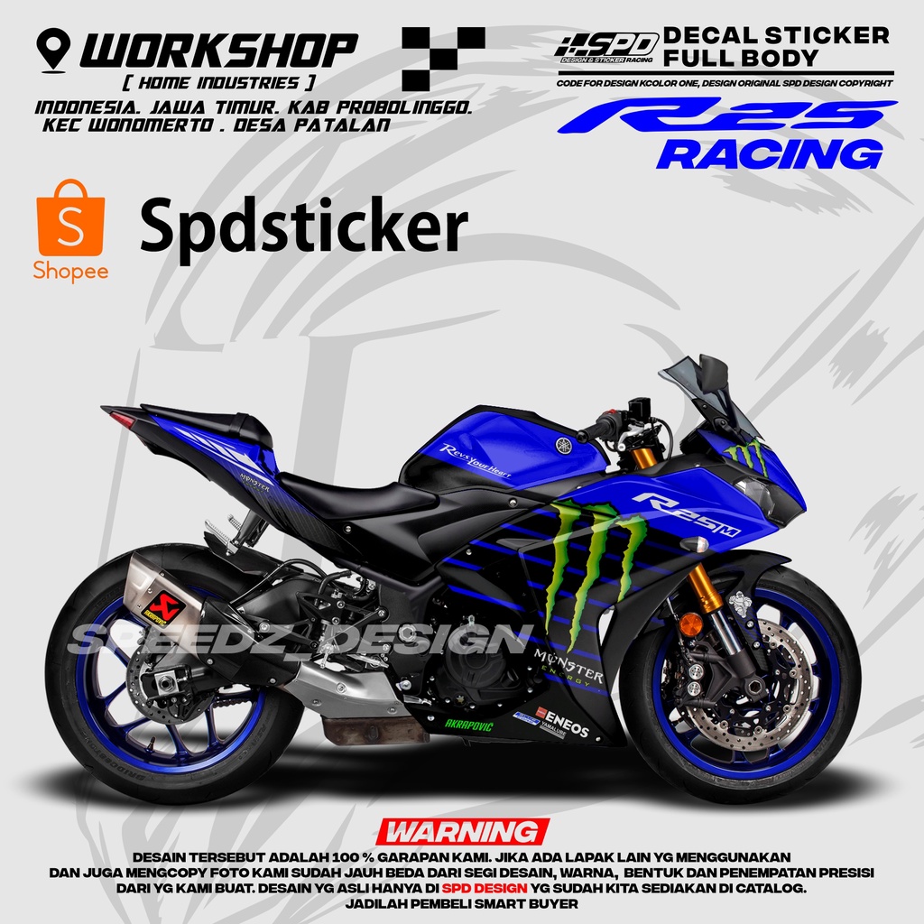decal stiker yamaha r25 old v2 livery yamaha monster energy full body full nutupi body