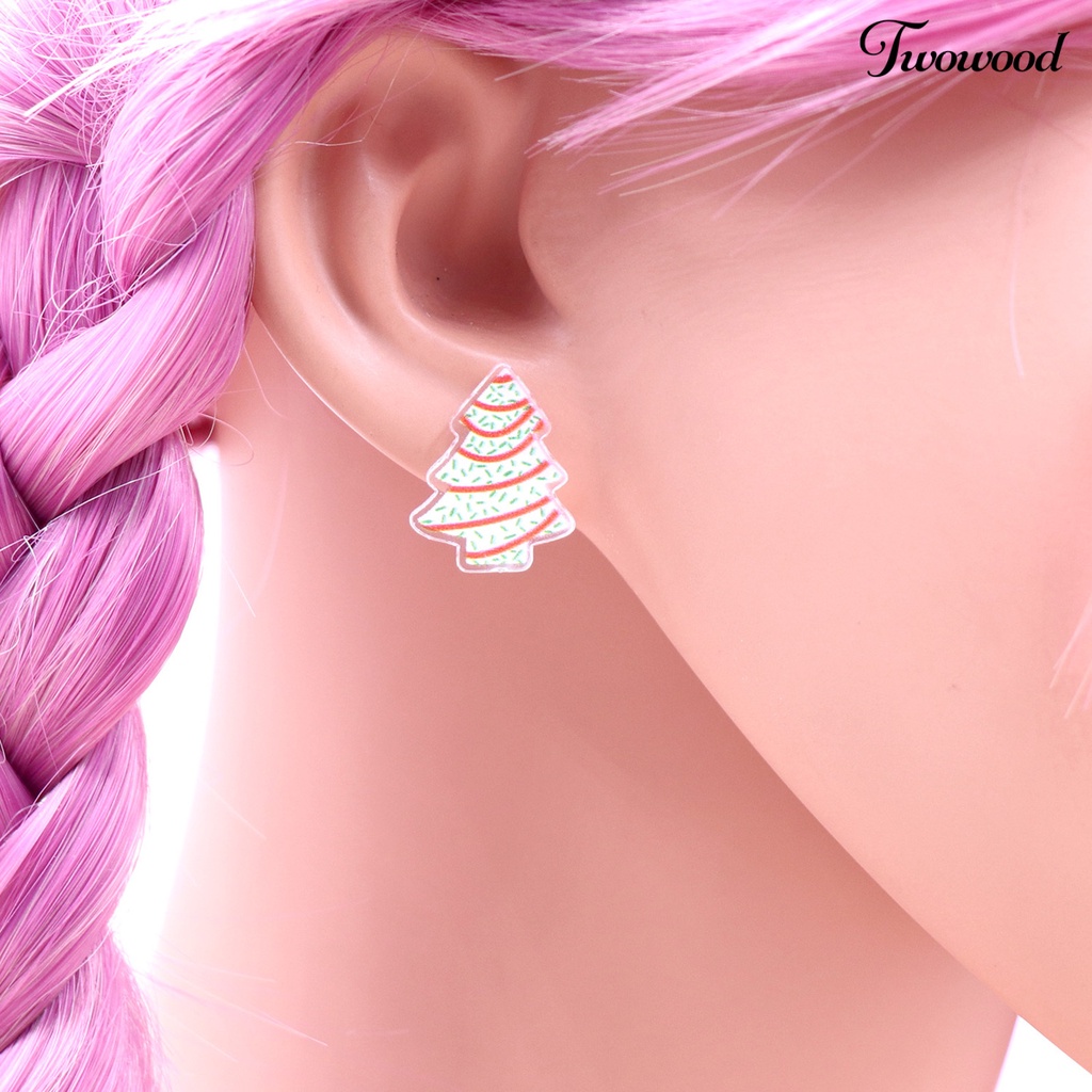 1 Pasang Anting Stud Mini Bentuk Pohon Natal Bahan Akrilik Hypoallergenic Untuk Wanita