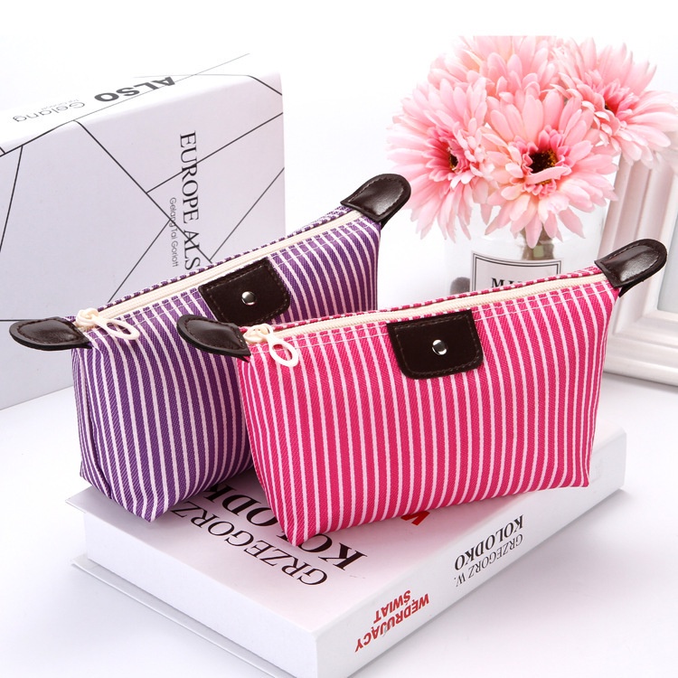 BV.ID TS981 Pouch Kosmetik Motif Garis Travel Pouch Tas Penyimpanan Makeup Anti Air