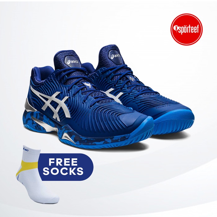 Asics Court FF Novak Blue Print Tennis Sepatu Tenis Djokovic Original
