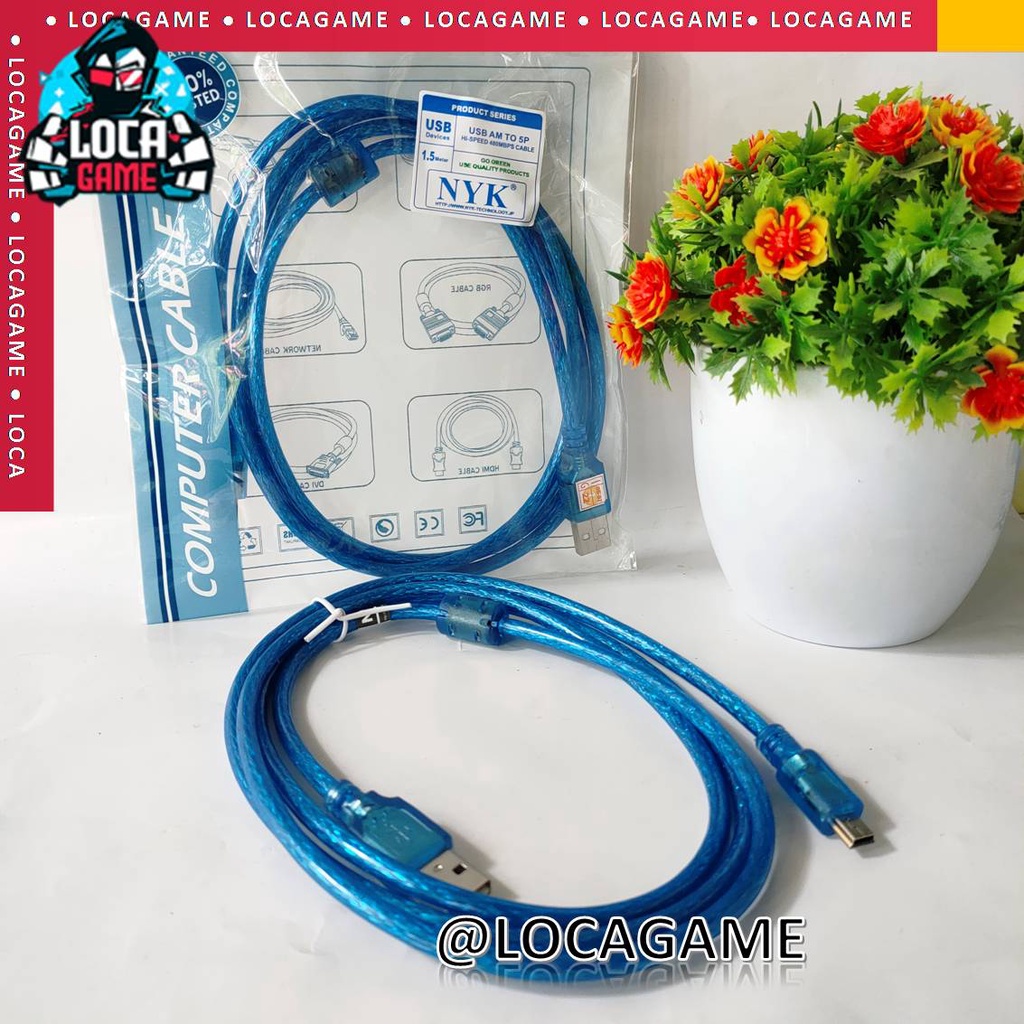 KABEL USB CHARGER STIK PS3 DAN PS4 MERK NYK Biru panjang 1.5m