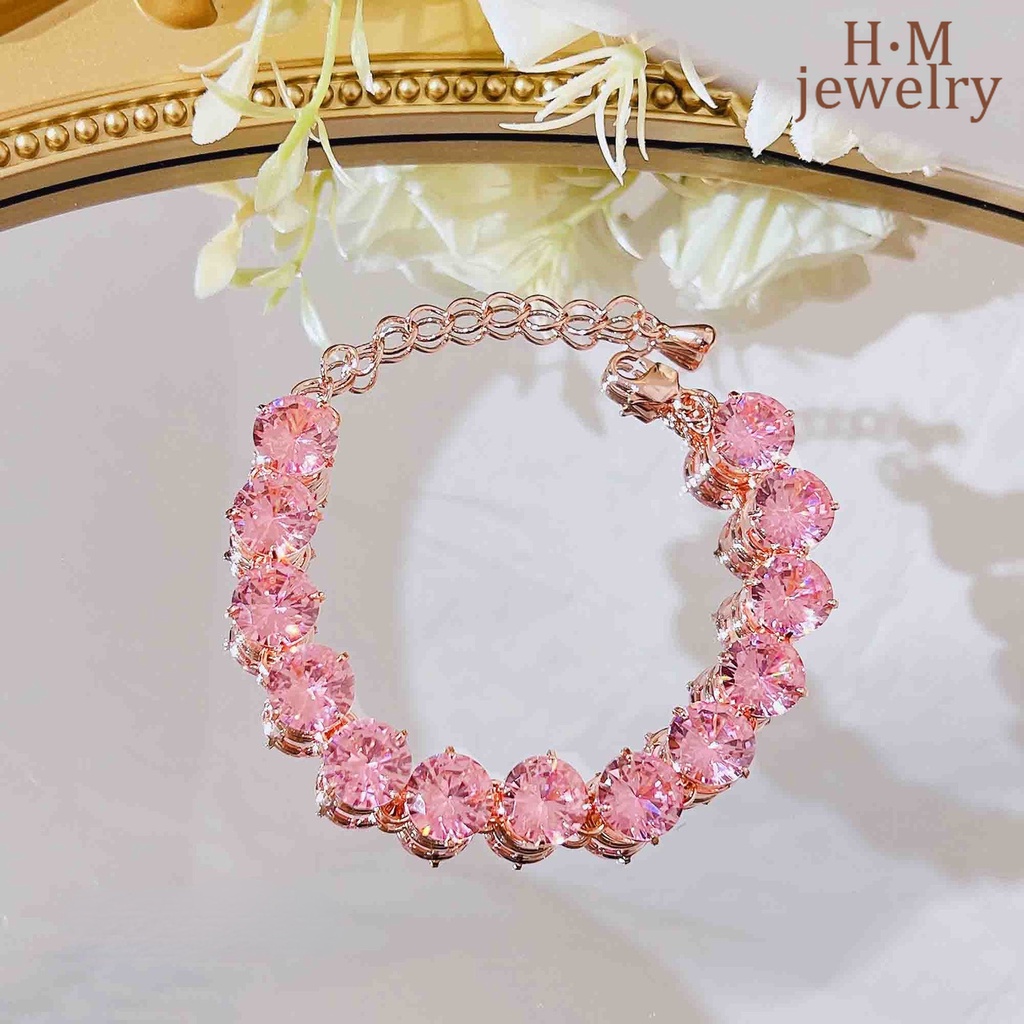 Gelang Tangan Rose Gold Hias Zircon AAA Warna Kuningpink Untuk Wanita