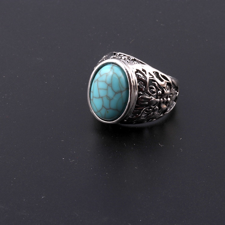 Cincin Batu Permata turquoise Gaya vintage Untuk Pria