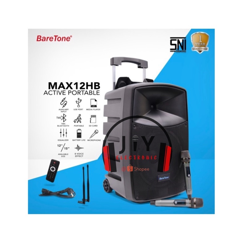 Speaker Portable Wireless Baretone 12 inch MAX12HB MAX 12HB 12 HB