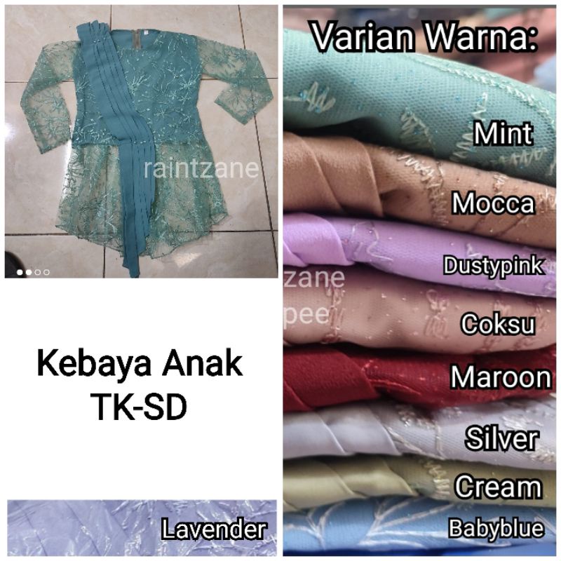 RZ Kebaya Anak TK-SD | Kebaya Brokat Tile Furing Set Rok Plisket Anak Sidomukti | Atasan Pesta Anak 