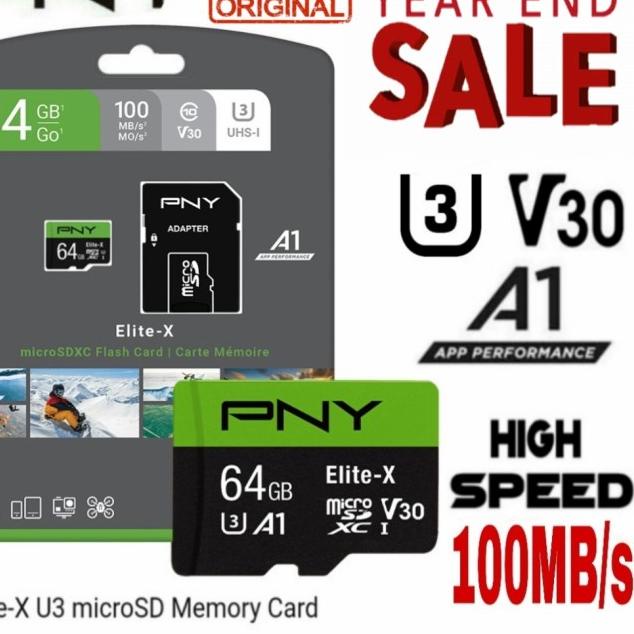 microSD 64GB XC U3 V30 PNY Elite-x 100Mb/s 100% Original