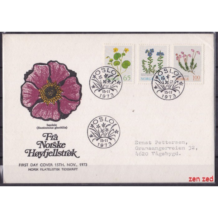 

A174 Perangko FDC SHP Norwegia 1973 Mountain Flowers art 1 Pcs