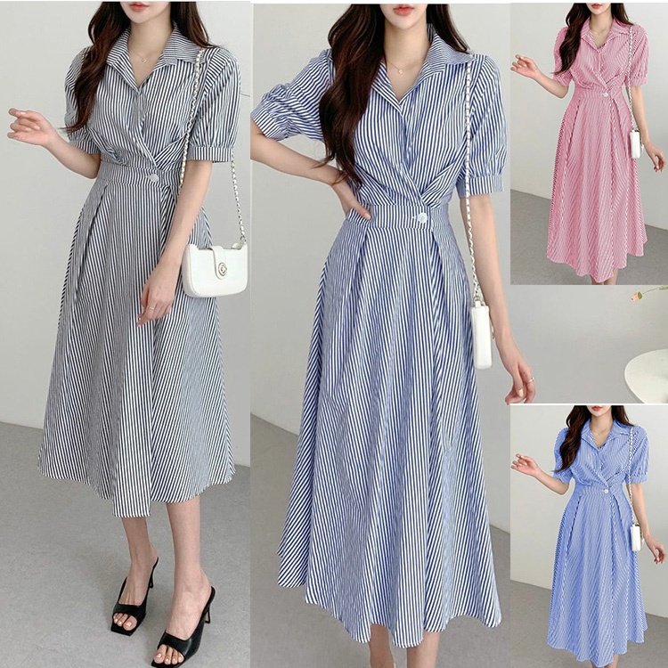 OSCAR FS (COD)] DRESS GAVITA TOP STRIPE -BYK WARNA KATUN SALUR KANCING DEPAN HIDUP BEST FASHION GANI