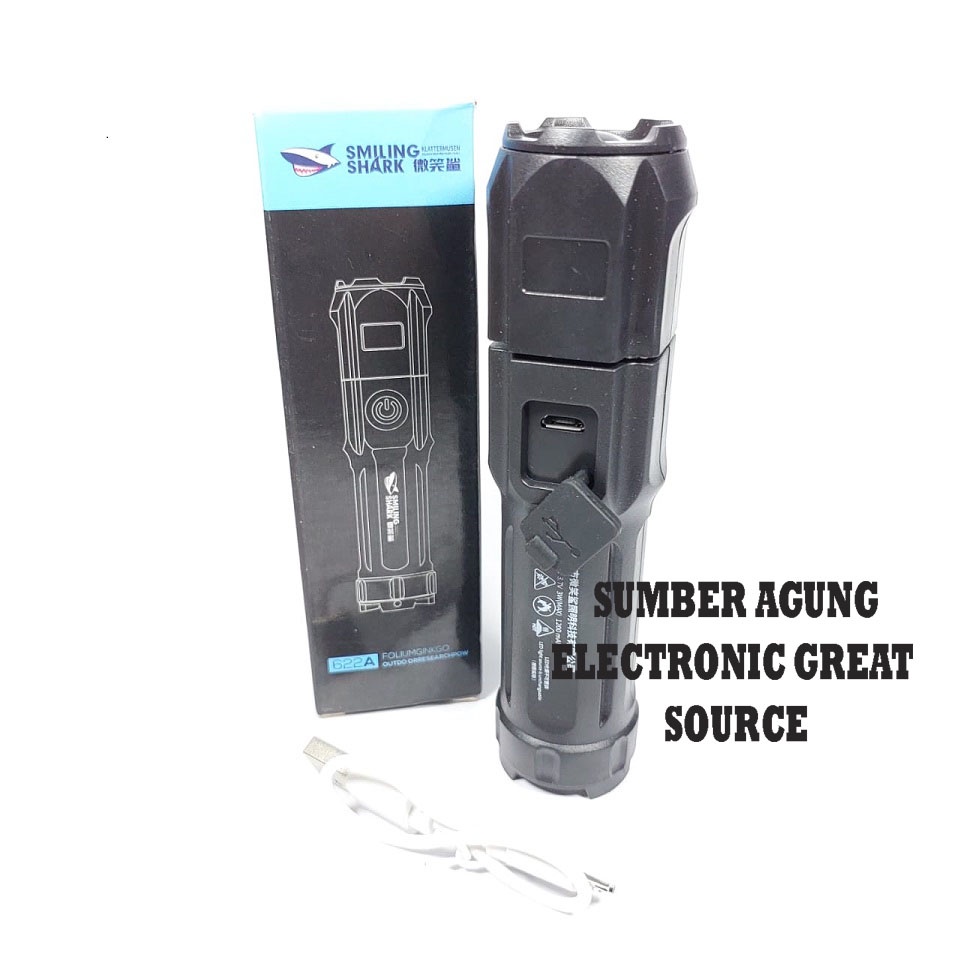 Smiling Shark 622A Zoomable Flashlight Alloy Kecil Terang Hingga 500M