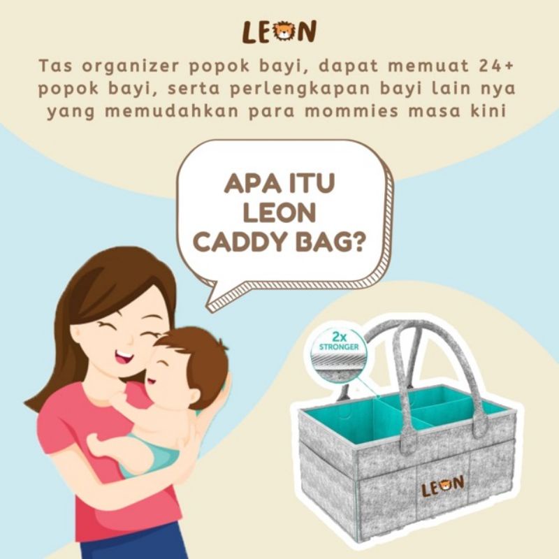 Leleoncare Leon Multipurpose Caddy Bag Ada Tutup - Leon Care Tas Organiser Perlengkapan Bayi Traveling - Tempat Wadah Alat Alat Bayi - Leleon Care Diaper Bag