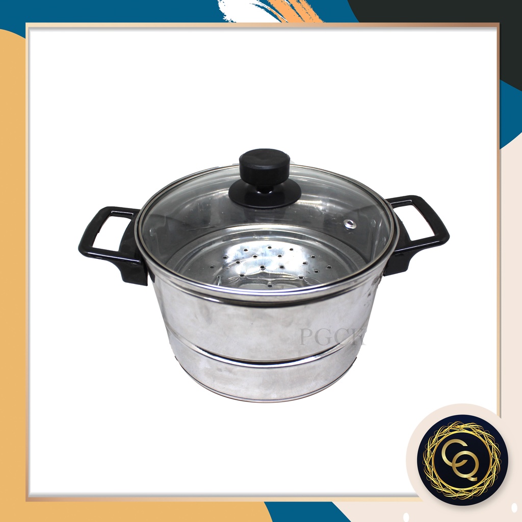 Panci Streamer Stainless Kecil / Panci Nas Tutup Kaca  2 Gagang / Full Stainless Termurah