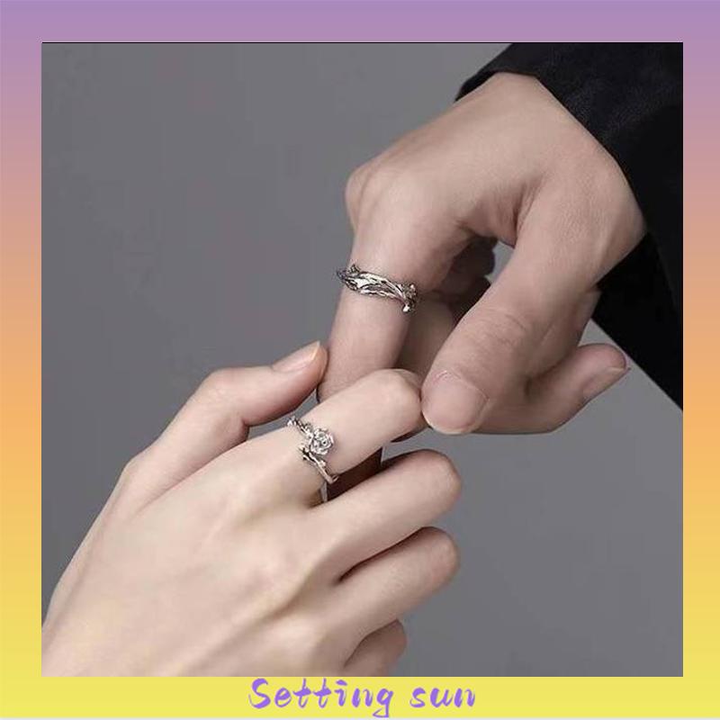 2Pcs/Set Cincin Wanita Mawar Korea Fashion Sederhana Adjustable Cincin Perhiasan Fashion TN