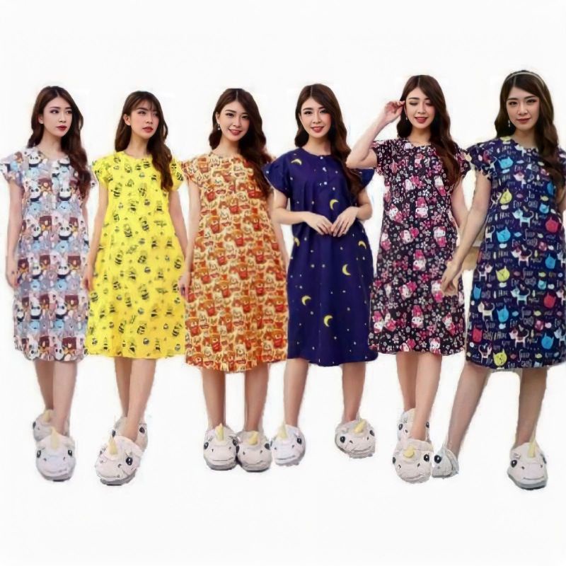 [Fashion Wanita] DASTER PIYAMA karakter lucu kancing depan baju tidur motif kartun | murah terlaris