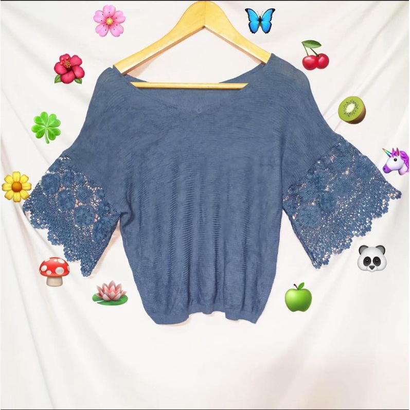 BAJU RAJUT TANGAN PENDEK | RAJUT MIX BRUKAT | BAJU WANITA (THRIFT)