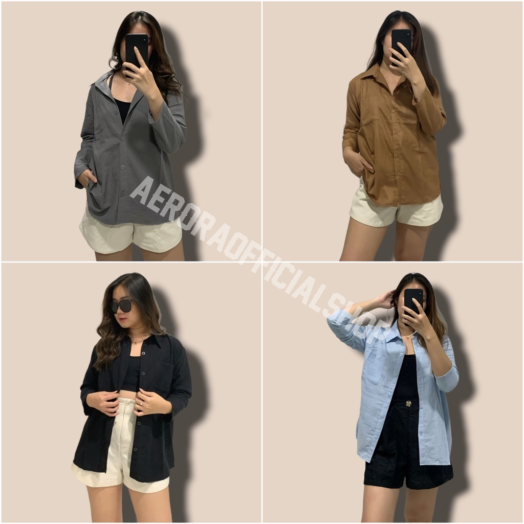 Kemeja Linen Lengan Panjang Polos Oversize Shirt Wanita Basic Premium Korean Style Kekinian Ld 112 Pj 67 Allsize