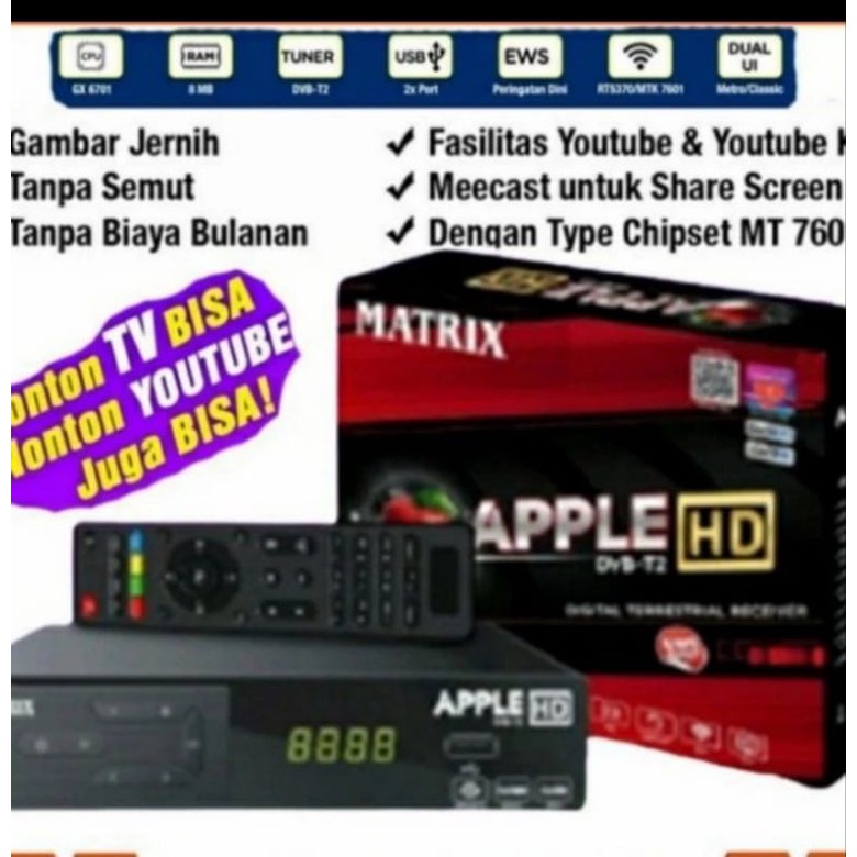 NEW STB RECIVIER TV STB DIGITAL MATRIK APPLE DVB T2 HD MERAH TERBARU
