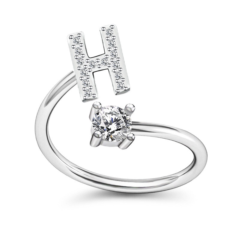 Korea Sederhana Surat Liar Berlian 26huruf Inggris Terbuka Adjustable Cincin Halo Perhiasan Gadis-H