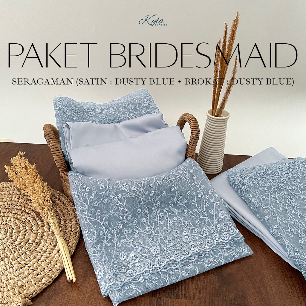 PAKET KAIN BRIDESMAID PREMIUM LENGKAP SATIN KEBAYA BROKAT WARNA DUSTY BLUE