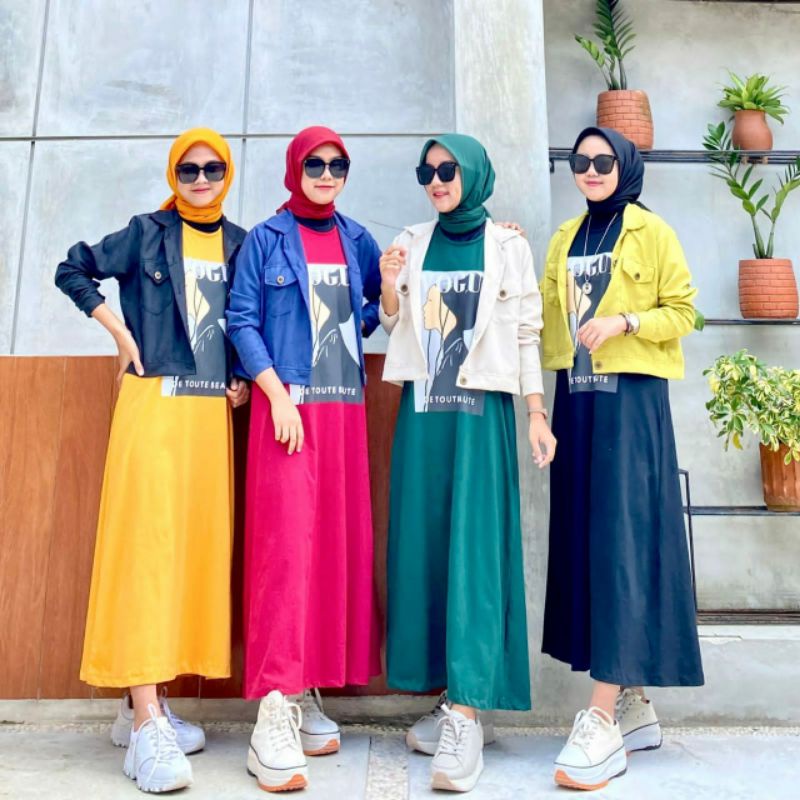 Vogue Set, SETELAN MIDI DRESS WANITA CANTIK FIT XL LD 110 TERMURAH OOTD KEKINIAN MODIS