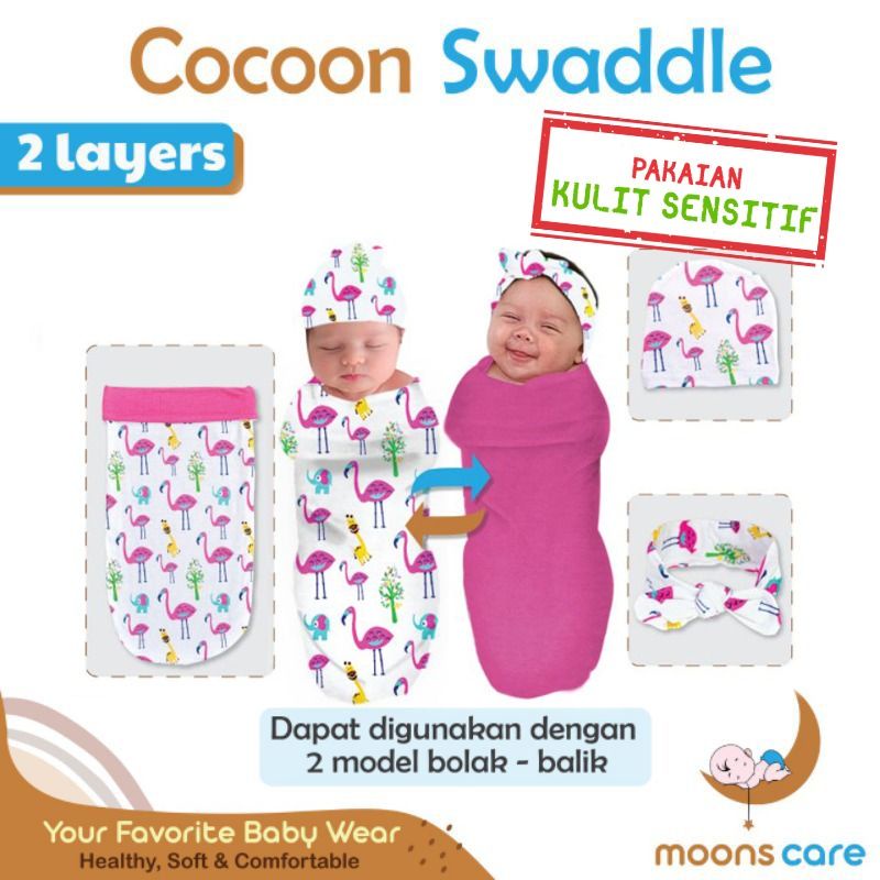 SNI [Perlengkapanbayimurah] Cocoon Swaddle Bedong instan Motif Dita Moons Care bolak balik murah palinggampanginstan