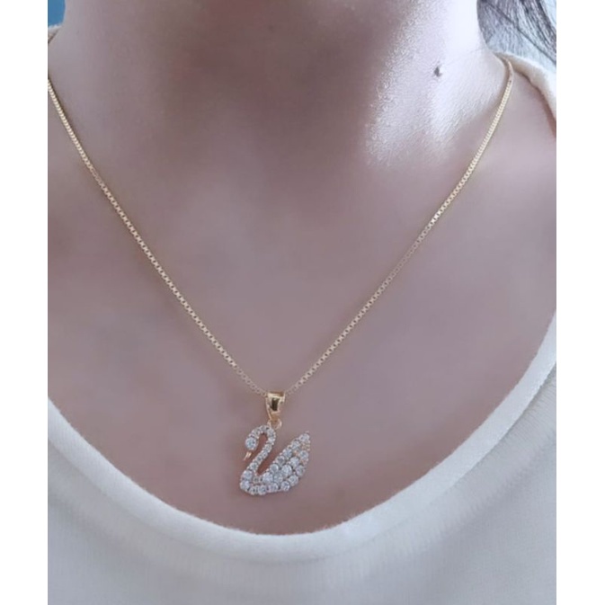 kalung perak asli silver 925 lapis emas/kalung itali kaca+liontin swan mp full/asli silver/fashion wanita terbaru