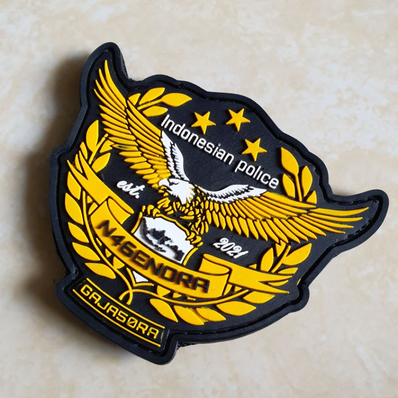 patch rubber logo indonesian police nagendra gajasora / polisi / polri / tempelan emblem karet velcro