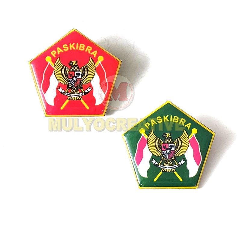 Pin Paskibra Segilima Hijau Merah Garuda Logam Kuningan