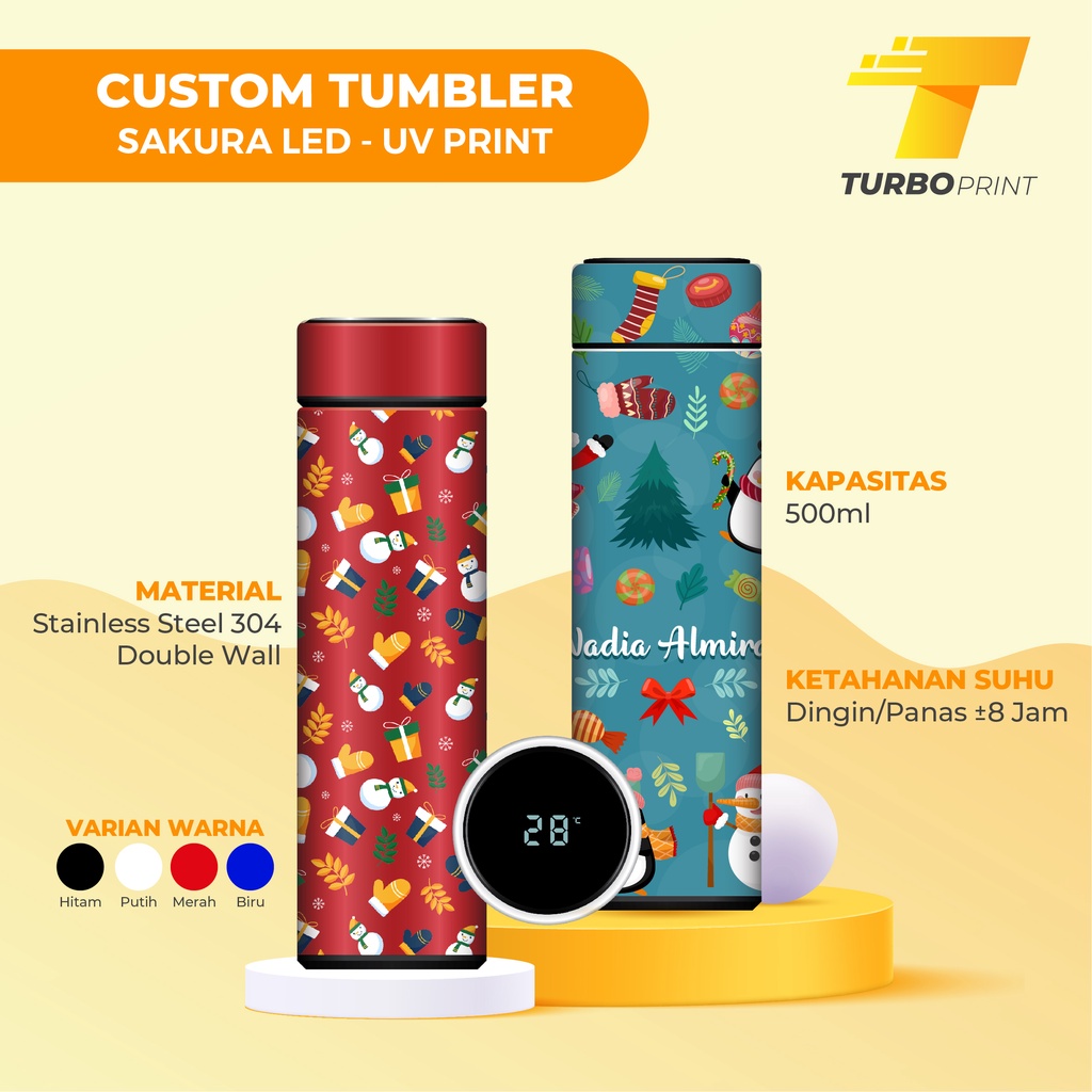 Custom Print Botol Minum Tumbler Stainless - Sakura LED UV Print