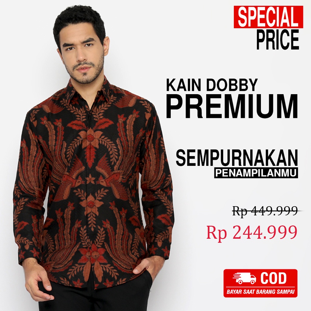 KEMEJA BATIK PRIA Lengan Panjang Premium Motif Tali Asih Merah Hitam 726264 Cap 72 - Baju Kemeja Atasan Pakaian Setelan Batik Pria Cowok Laki Laki Remaja Keluarga Kantor Lengan Panjang Modern Slimfit Slim Fit Premium Kekinian