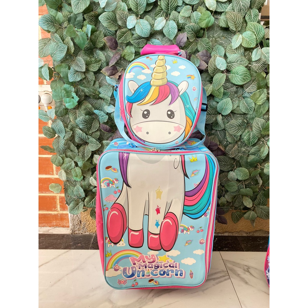 PROMO PALING MURAH + FREE ONGKIR !!! Tas Koper Anti Air Sekolah Anak SD + Lunch Bag Pony Litltle Pony Unicorn Hellokity Helo kity DIno Dinosaurus Koper Set KOPERSET 2in1