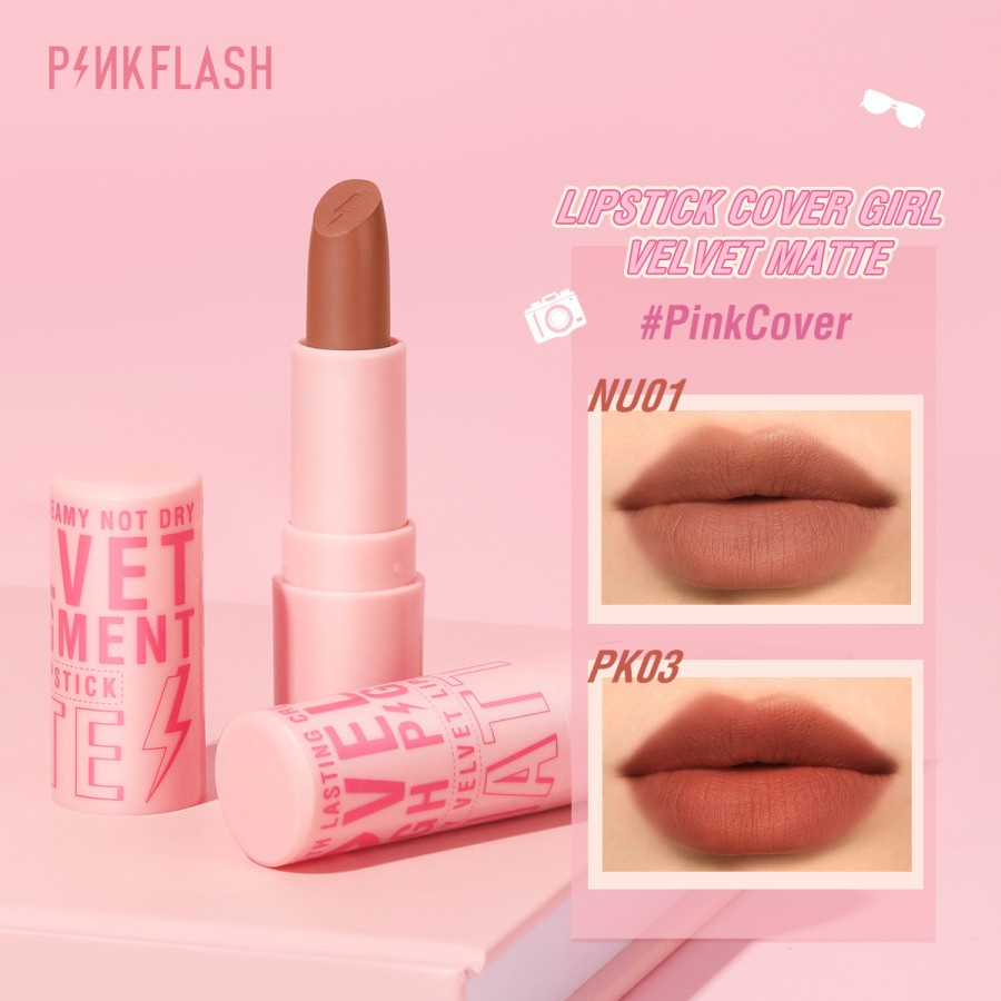 PINKFLASH PinkCover Cover Girl Velvet Matte Cream Lipstick High Pigment Halus dan Lembut Seperti Krim - PK01