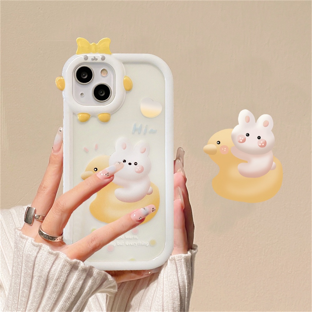 Soft Case Silikon Motif Bebek Kuning Dan Kelinci Untuk IPhone 14 Pro Max 11 12 Xr XS 6 6S 7 8 Plus SE 2020