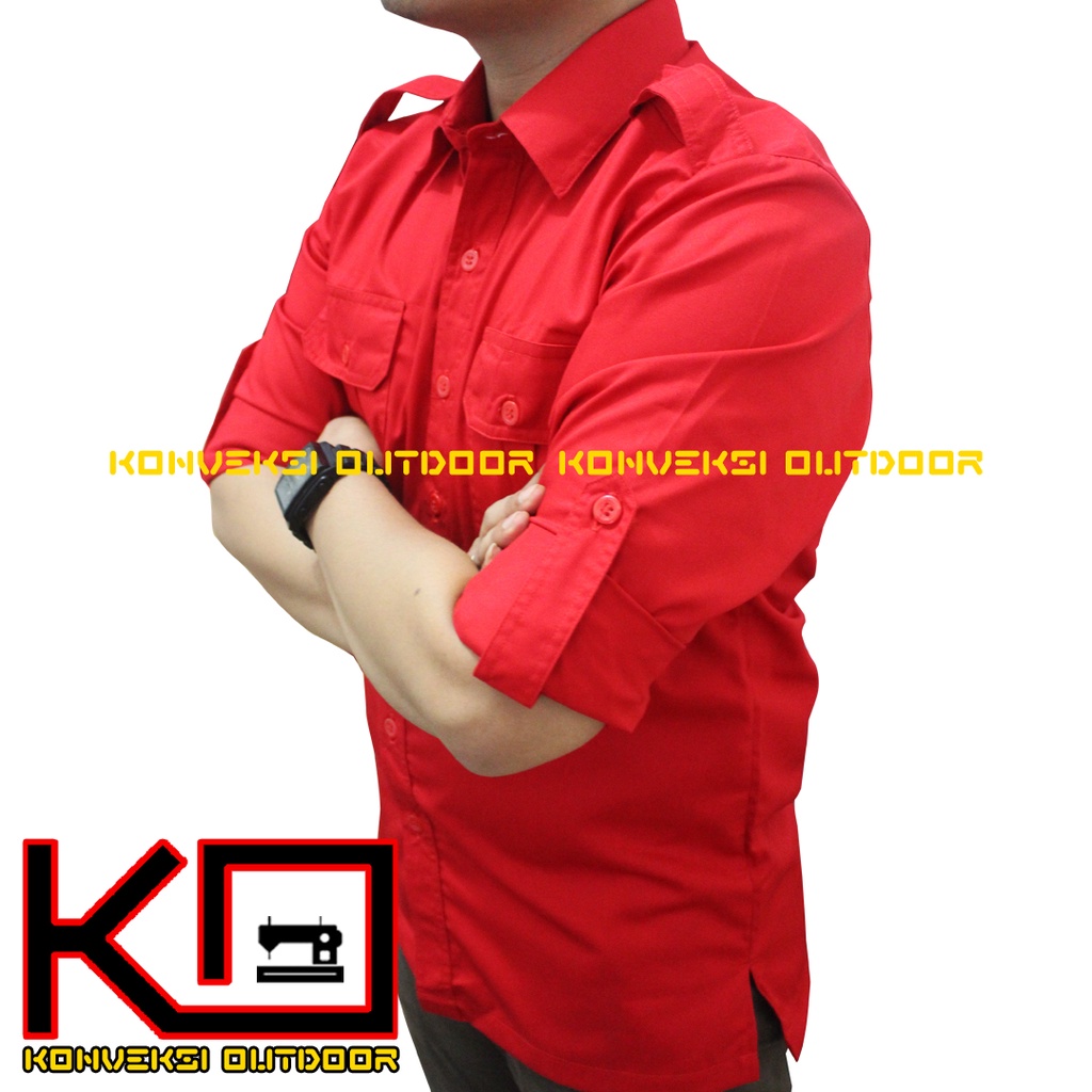 BAJU KEMEJA PDL OUTDOOR INDOOR LENGAN PANJANG - Seragam Kerja Kantor Group Kemeja Lapangan Outdoor Gunung Taktikal Comunitas Kemeja Dinas PDH PNS - Warna Merah Konveksi Outdoor