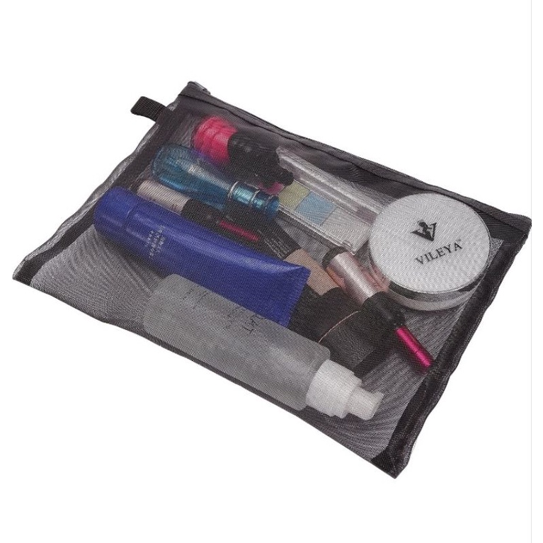 Tas Rias Jala dengan Ritsleting Perjalanan Kosmetik Organizer Kantong Tas Penyimpanan  Aksesori Perlengkapan Mandi Tas Dompet, Hitam (S/M/L)