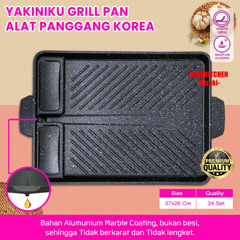 YAKINIKU GRILPAN MIZU Alat Panggang Panjang - Panci MULTI GRILL PAN Pemanggang Anti Lengket Tebal Premium Panggangan Serbaguna Tanpa Arang