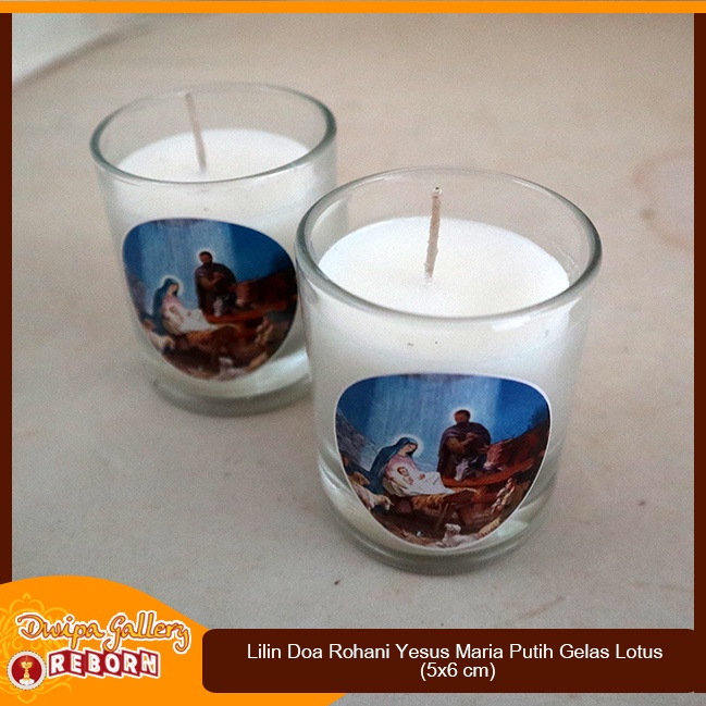 Lilin Ibadah Doa Rohani Gelas Yesus Dan Maria Putih Stearin (5x6 cm)