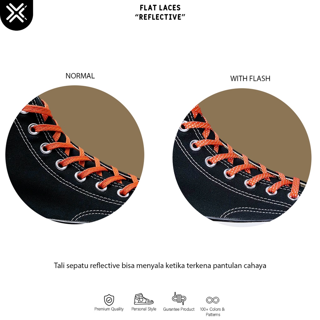 TALI SEPATU REFLECTIVE ORANGE | TALI SEPATU BISA MENYALA | PREMIUM SHOELACES