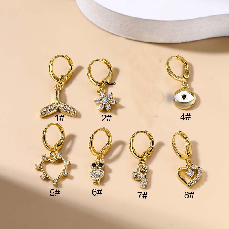 1pc Anting Tusuk Gantung Bahan Tembaga Desain Kupukupuburung Hantubungaekor Ikan Untuk Wanita Butterfly