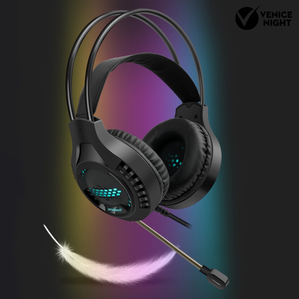 (VNEP) (Berkabel) AK3 Headset Efek Cahaya RGB Luminous Over Ear Stereo Gaming Headphone dengan Mic untuk Gamer