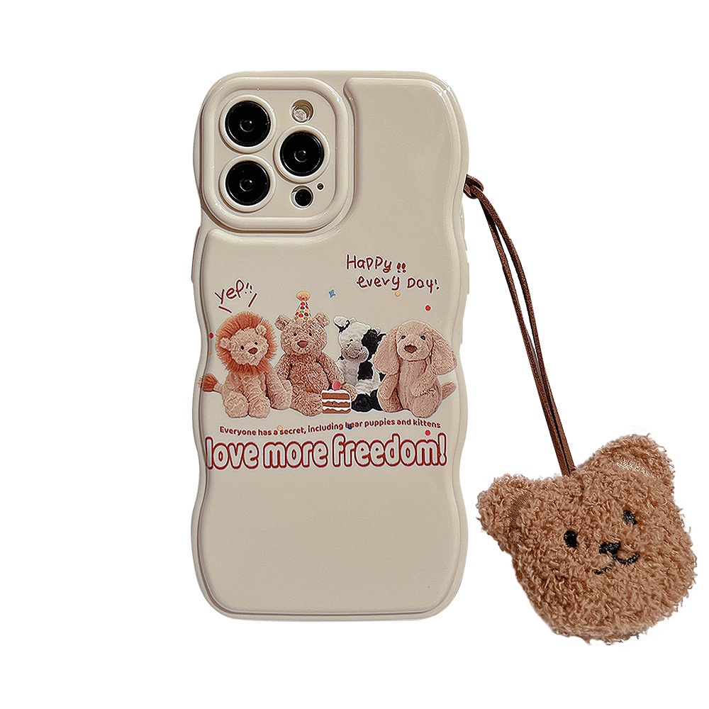 Soft Case Silikon Motif Kartun Beruang / Anjing Lucu Dengan Rantai Untuk Iphone 14 11 12 13 PRO MAX